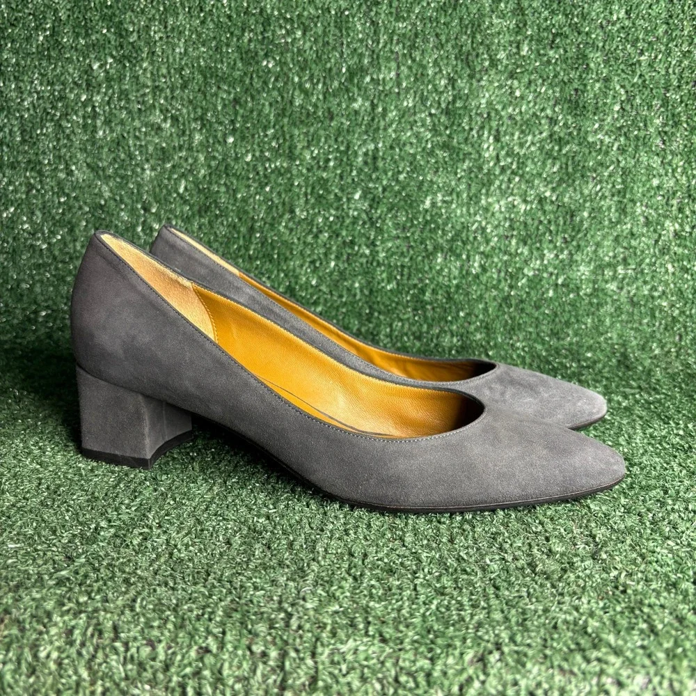 NEW Aquatalia Fuoco Suede Block Heel Pointed Toe Classic Pumps Grey Women Size 9